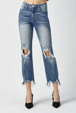 RISEN High Waist Distressed Frynsete Hem Beskåret rette jeans
