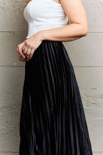 Ninexis Accordion Pleated Flowy Midi Skirt-Trendsi-Black-One Size-SatinBoutique