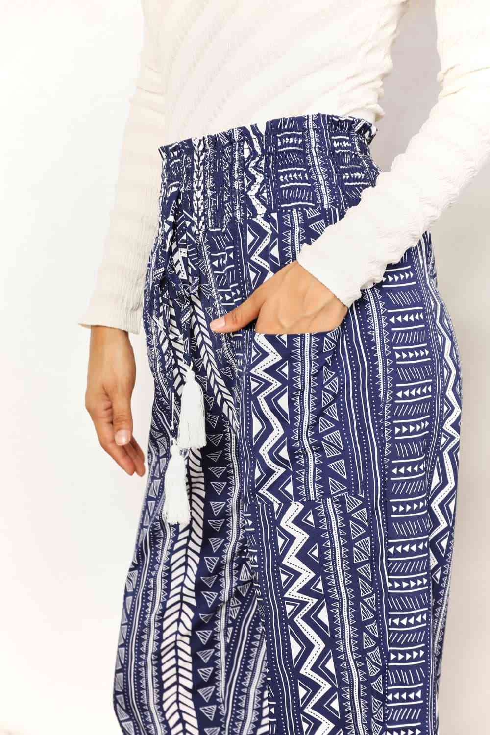 Double Take Geometric Print Tassel High-Rise Pants-Trendsi-SatinBoutique