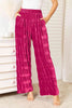 Double Take Full Size High Waist Tiered Shirring Velvet Wide Leg Pants-Trendsi-Deep Rose-S-SatinBoutique