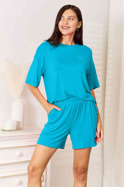 Basic Bae Full Size Soft Rayon Half Sleeve Top and Shorts Set-Trendsi-Sky Blue-S-SatinBoutique