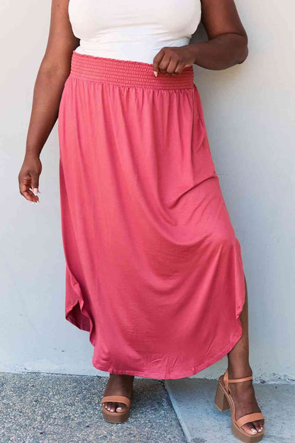 Doublju Comfort Princess Full Size High Waist Scoop Hem Maxi Skirt in Hot Pink-Trendsi-Cranberry-1XL-SatinBoutique