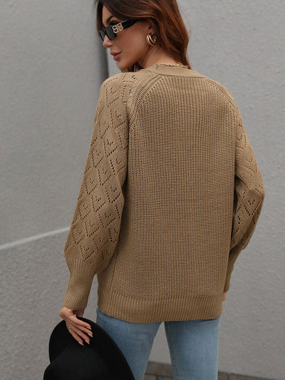 Rib-Knit Plunge Raglan Sleeve Cardigan Trendsi