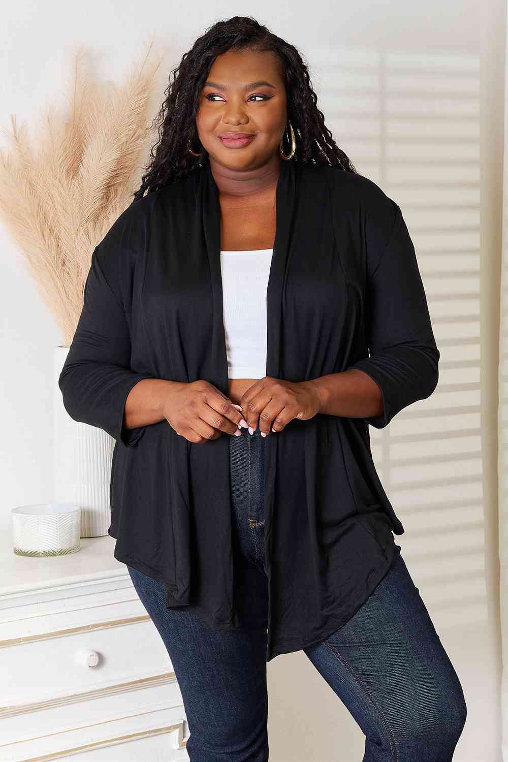 Culture Code Full Size Open Front Cardigan, Also Plus sizes-Trendsi-Black-1XL-SatinBoutique