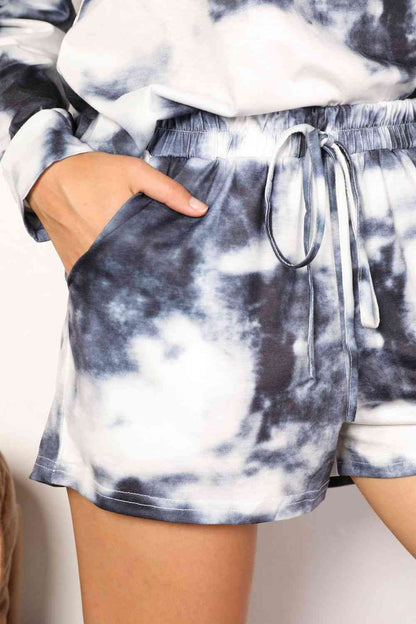 Double Take Tie-Dye Round Neck Top and Shorts Lounge Set, Also Plus sizes-Trendsi-SatinBoutique