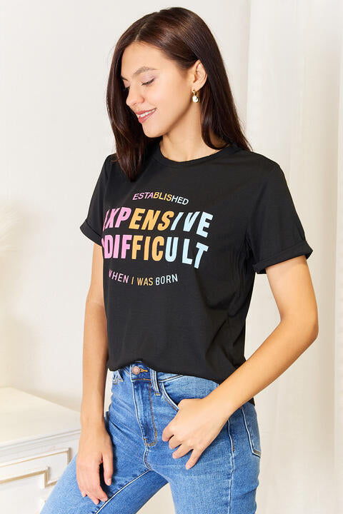 Simply Love Slogan Graphic Cuffed Sleeve T-Shirt, Also in Plus sizes-Trendsi-SatinBoutique