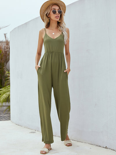 Adjustable Spaghetti Strap Jumpsuit with Pockets Trendsi