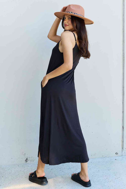 Ninexis Good Energy Full Size Cami Side Slit Maxi Dress in Black, Also in Plus sizes-Trendsi-SatinBoutique