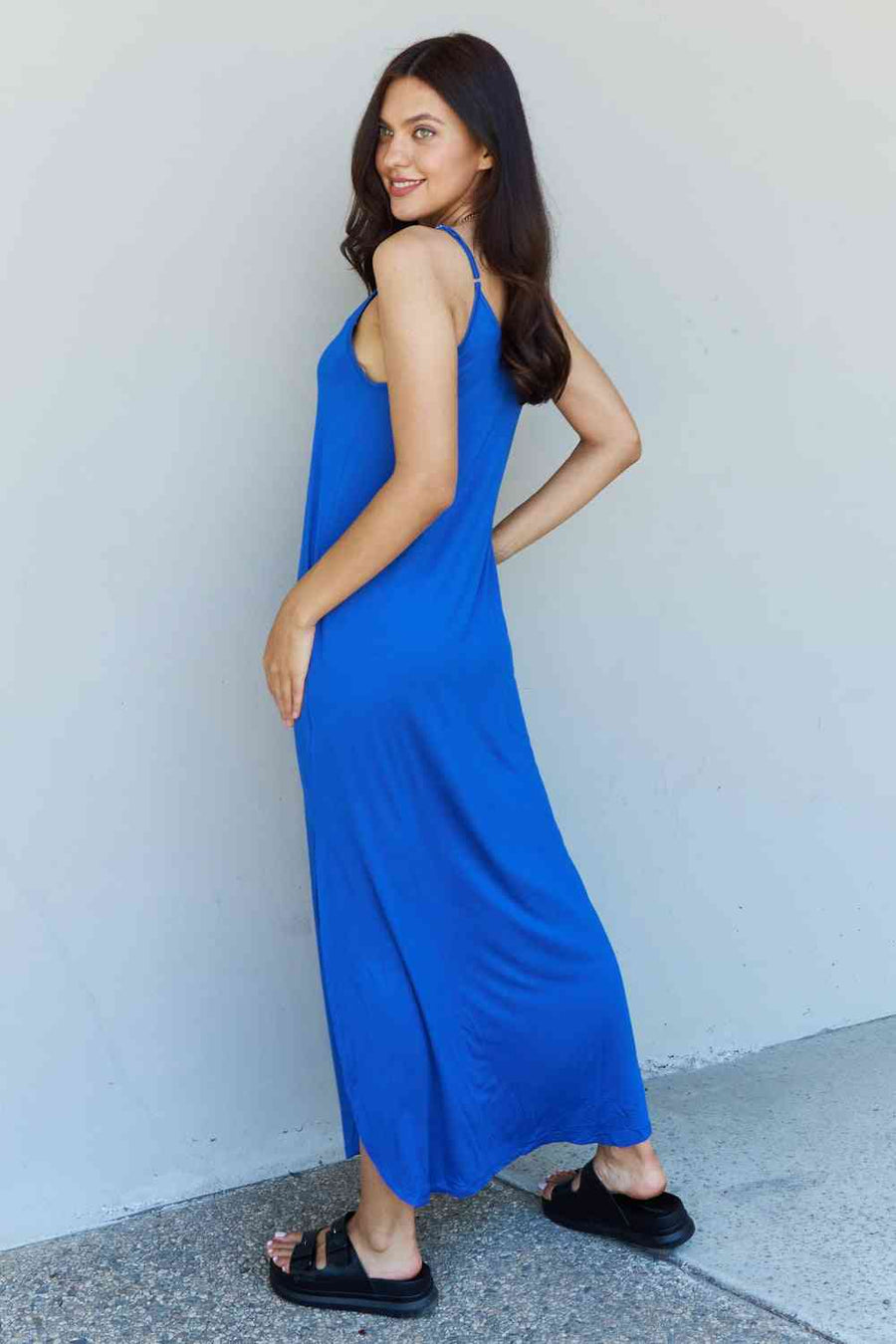 Ninexis Good Energy full size cami maxi-jurk met zijsplitten in koningsblauw, ook grote maten-Trendsi-koningsblauw-S-satijnboetiek