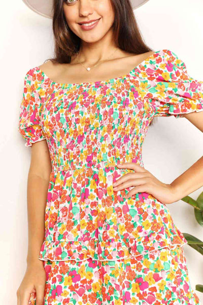 Double Take Smocked Sweetheart Neck Flounce Sleeve Mini Dress-Trendsi-SatinBoutique