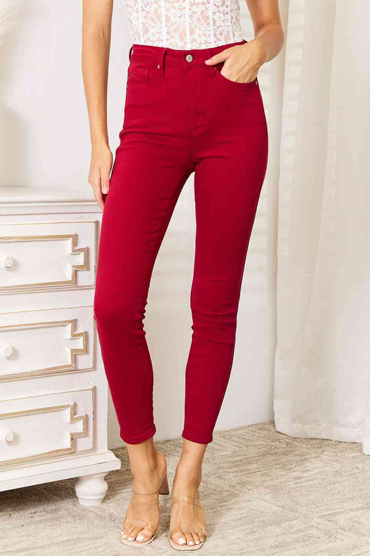 Judy Blue Full Size High Waist Tummy Control Skinny Jeans-Trendsi-Scarlet-0(24)-SatinBoutique