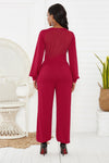 Gathered Detail Surplice Lantern Sleeve Jumpsuit Trendsi