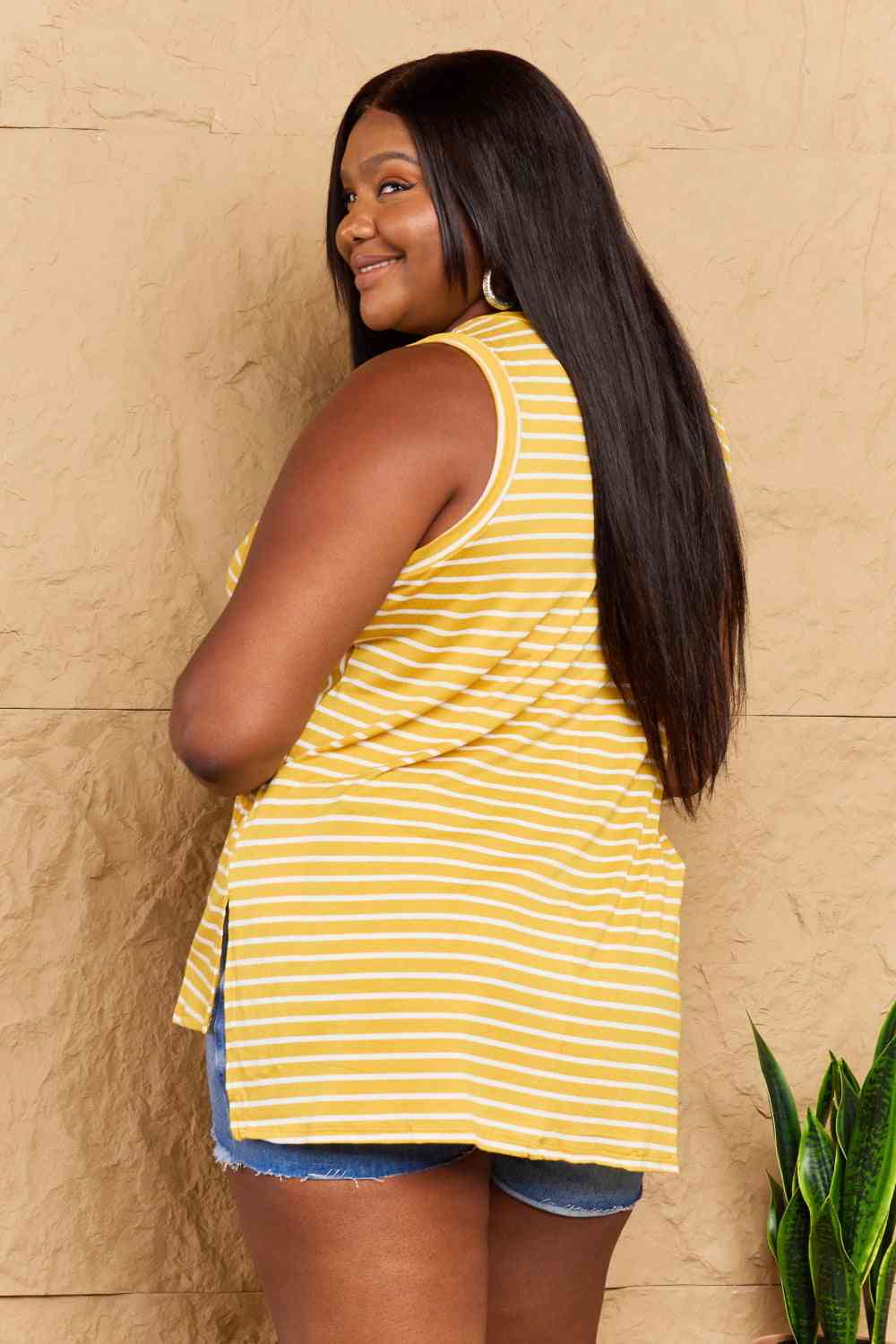 Doublju Talk To Me Full Size Striped Sleeveless V-Neck Top-Trendsi-SatinBoutique