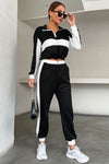 Striped Half Zip Cropped Sweatshirt and Joggers Set Trendsi