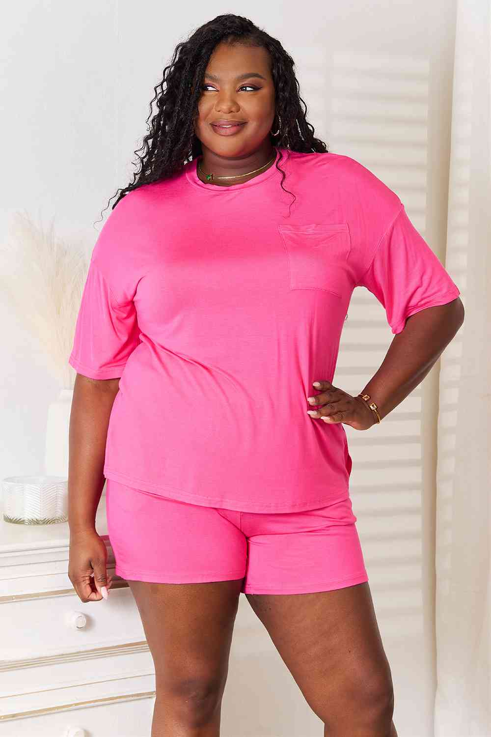 Basic Bae Full Size Soft Rayon Half Sleeve Top and Shorts Set-Trendsi-SatinBoutique