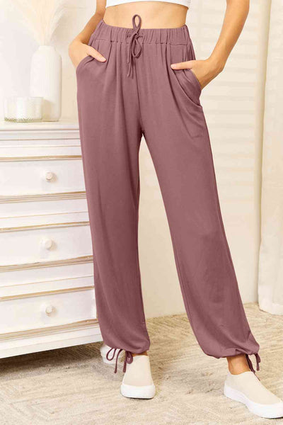 Basic Bae Full Size Soft Rayon Drawstring Waist Pants with Pockets-Trendsi-SatinBoutique