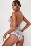 Tryckt Pompom Detalj Halter Neck Tvådelad Bikini Set Trendsi