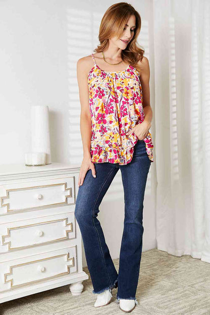 Double Take Floral Scoop Neck Ruffle Hem Cami, Also in Plus sizes-Trendsi-SatinBoutique