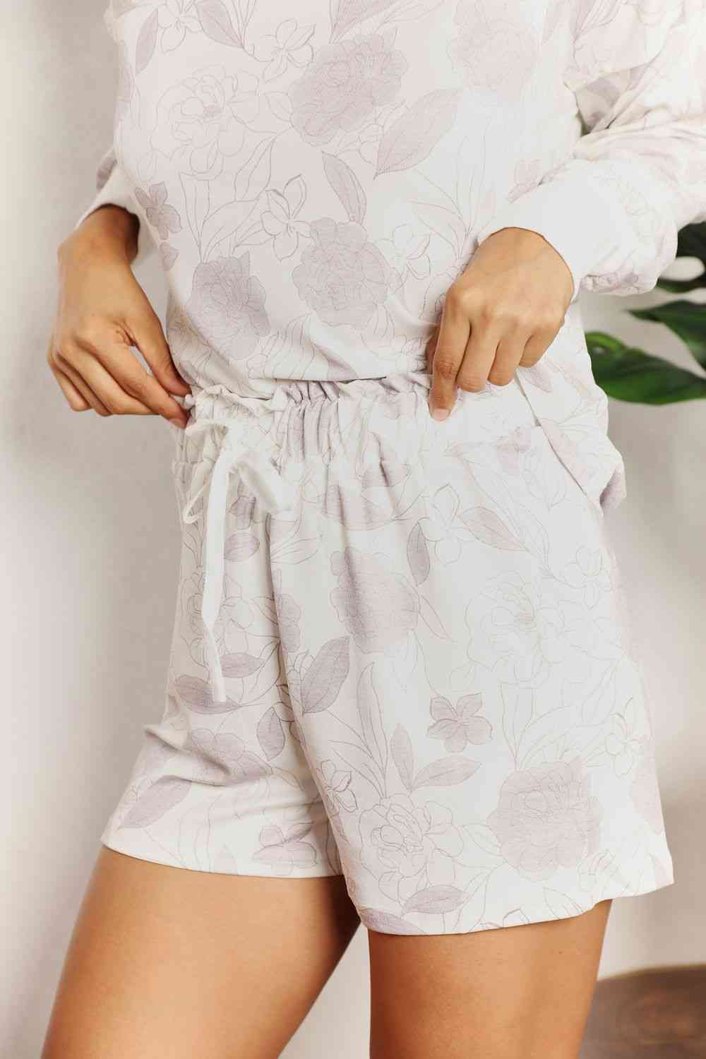 Double Take Floral Long Sleeve Top and Shorts Loungewear Set, Also in Plus sizes-Trendsi-SatinBoutique