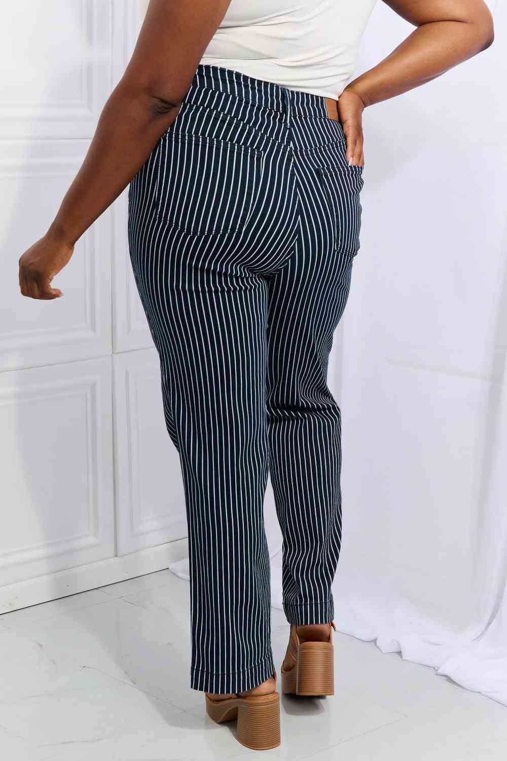 Judy Blue Cassidy Full Size High Waisted Tummy Control Striped Straight Jeans-Trendsi-SatinBoutique