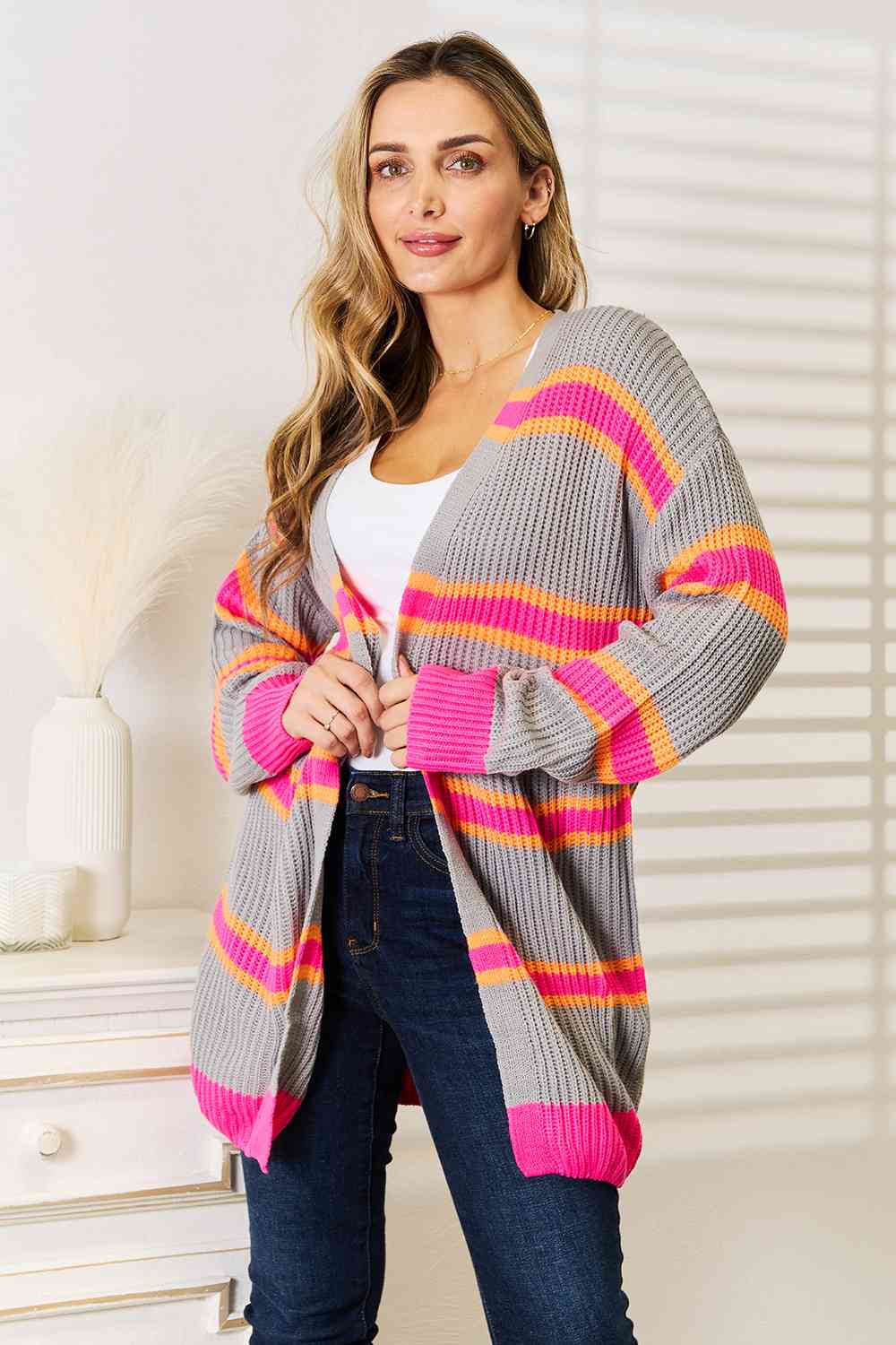 Woven Right Ribbed Long Sleeve Cardigan-Trendsi-SatinBoutique