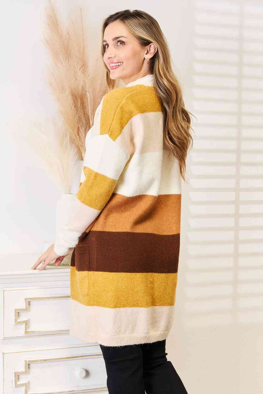 Woven Right Color Block Dropped Shoulder Cardigan-Trendsi-Brown/Tan Stripe-S-SatinBoutique