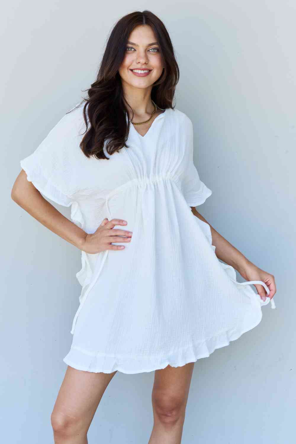 Ninexis Out Of Time Full Size Ruffle Hem Dress with Drawstring Waistband in White-Trendsi-White-S-SatinBoutique