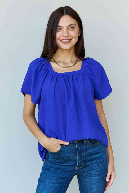 Ninexis Keep Me Close Square Neck Short Sleeve Blouse in Royal-Trendsi-Royal-S-SatinBoutique