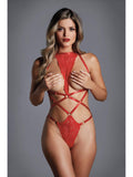 Adore A1113R The Paradise...Ultra Strappy & Lace Teddy-Pixie G-String עם פאנל קדמי תחרה-Allure Lenerie-Red-O/S-SatinBoutique