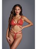 Adore A1114R The Flame… Strappy Lace Bra & Thong Set-Pixie G-String với mặt trước bằng ren-Allure Lingerie-Red-O / S-SatinBoutique