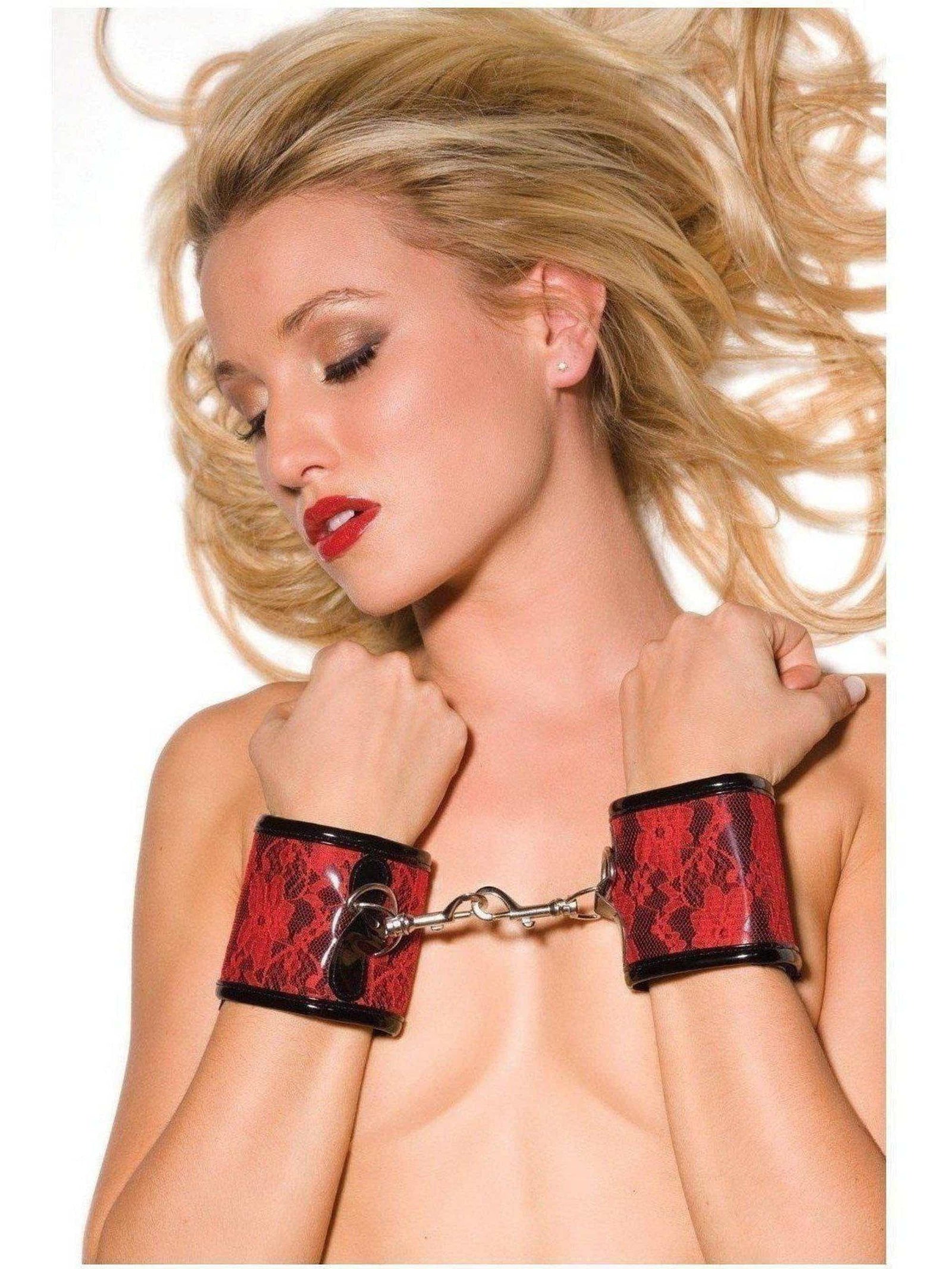 Allure Lingerie Heartbreaker IS-Fetish Wrist Restraints - Luxurious Red Vinyl & Lace Cuffs