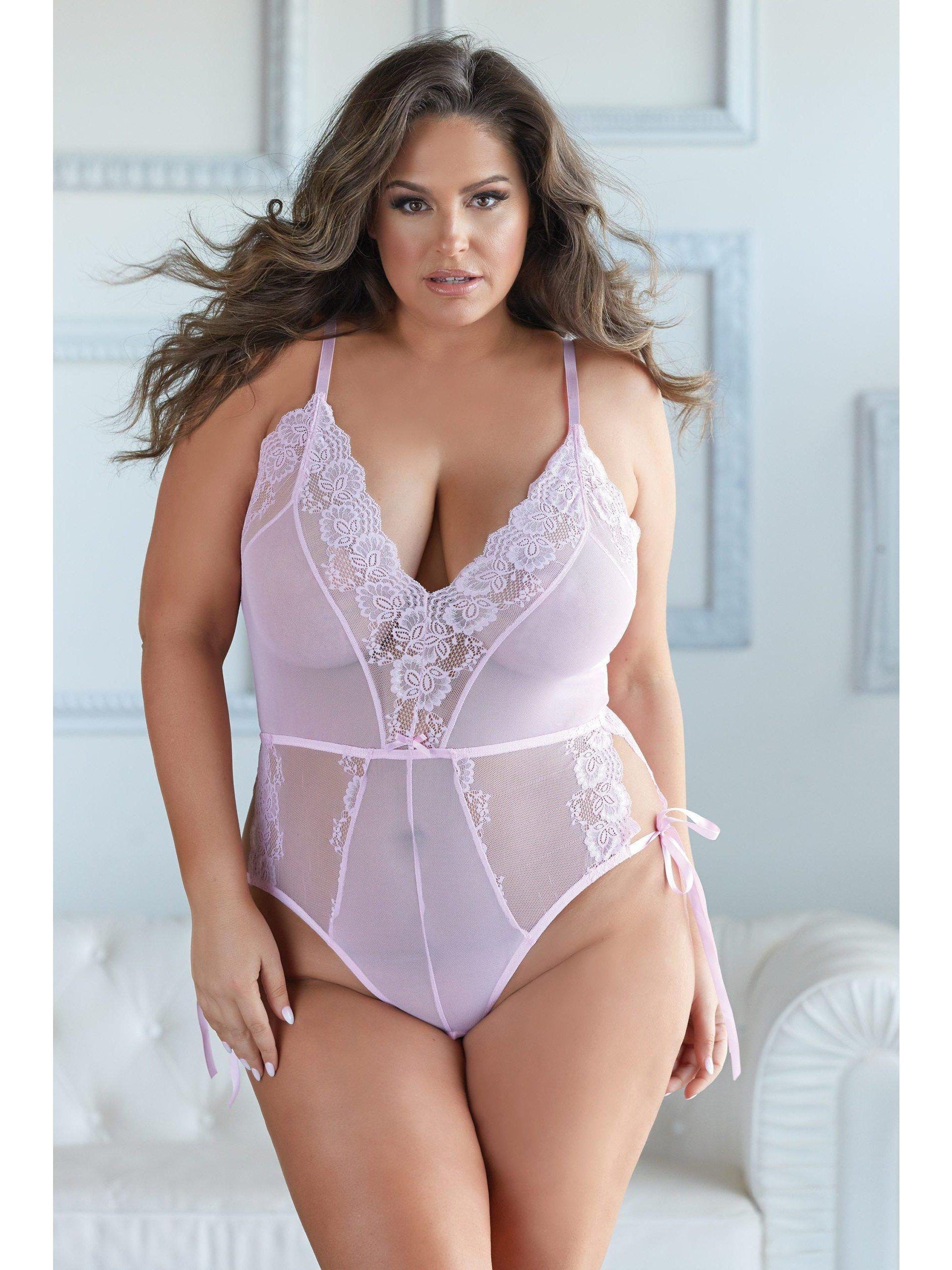 Sexy Daring Plus Size Lace Teddy with Eyelash Lace Sides