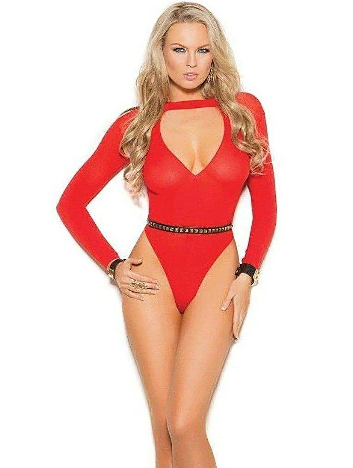 لحظات أنيقة EM-1275 طويلة الأكمام عميقة على شكل حرف V غير شفافة لحظات أنيقة