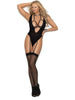 Elegant Moments  EM-1340 Deep V opaque Teddy with O rings and adjustable garters Elegant Moments