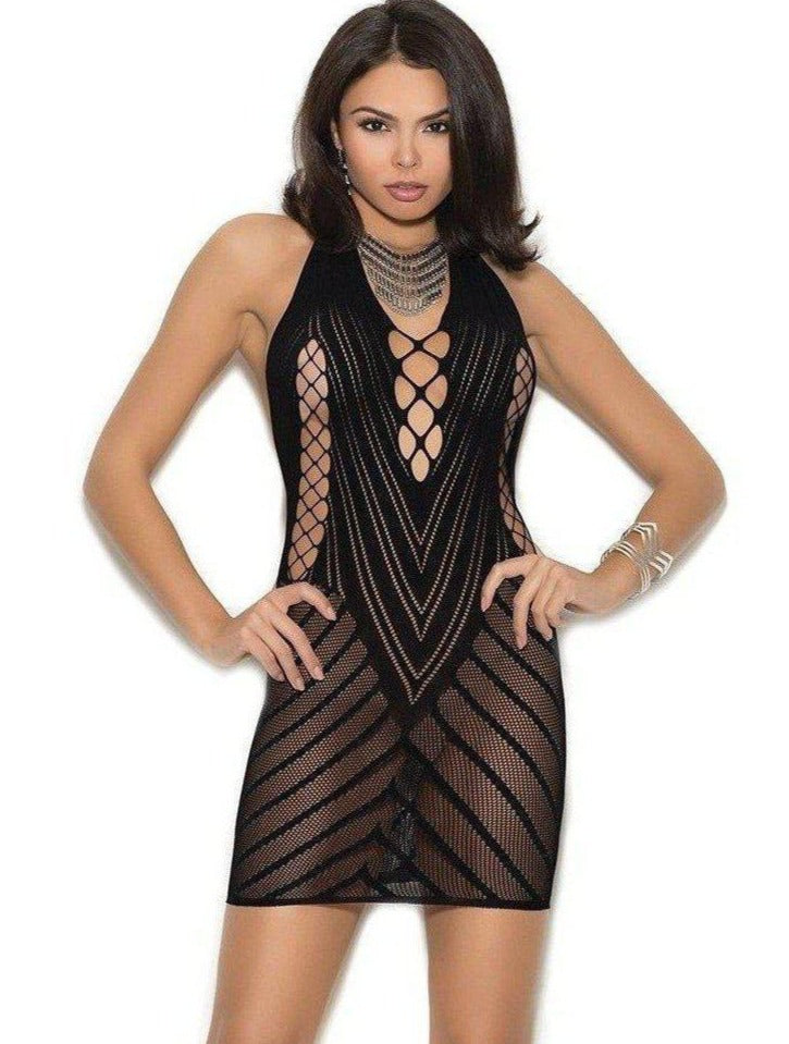 Elegant Moments  EM-1371 Crochet halter neck mini dress Elegant Moments