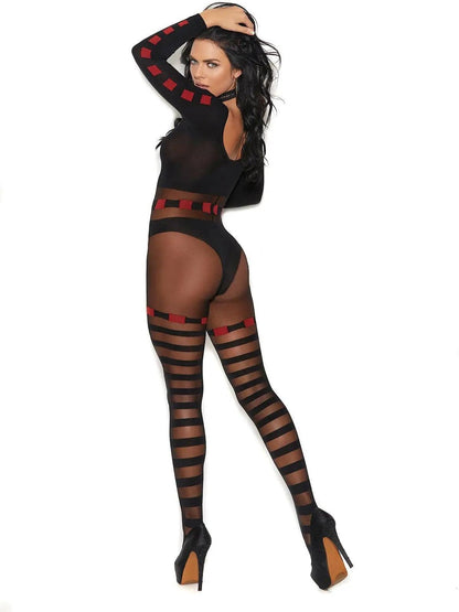 Elegant Moments EM-82184 Long Sleeve Bodystocking-Bodystocking-Elegant Moments-O/S-Black/Red-SatinBoutique