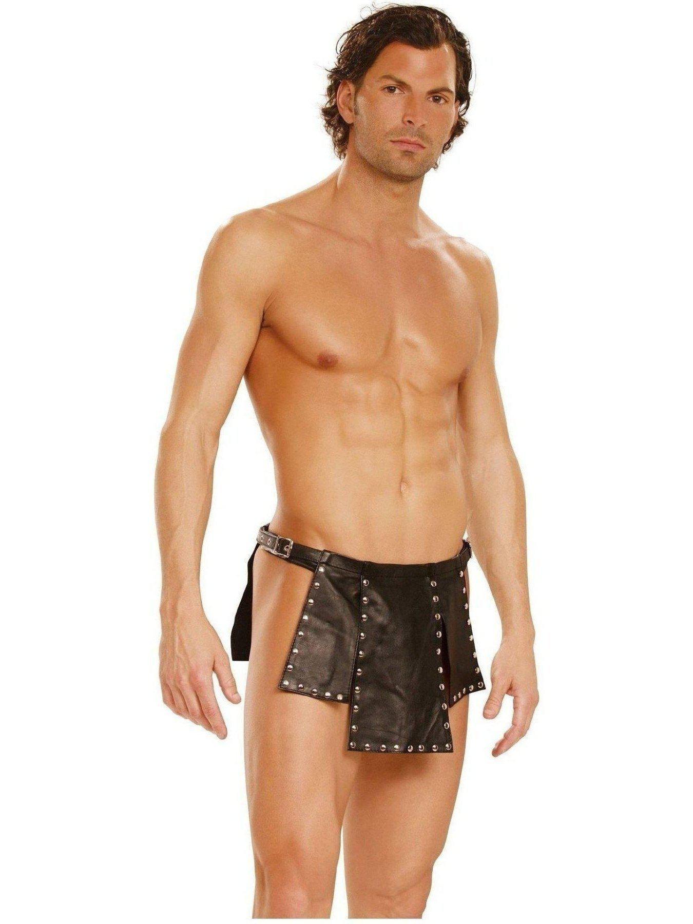 Elegant Moments  EM-L9869 Men's Leather kilt with nail heads, adj.buckle closure Elegant Moments