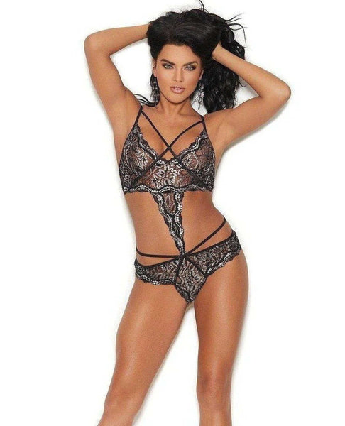 Elegant Moments IS-7256 Lurex Lace Teddy, Size Small, Reg. $32 - Teddy