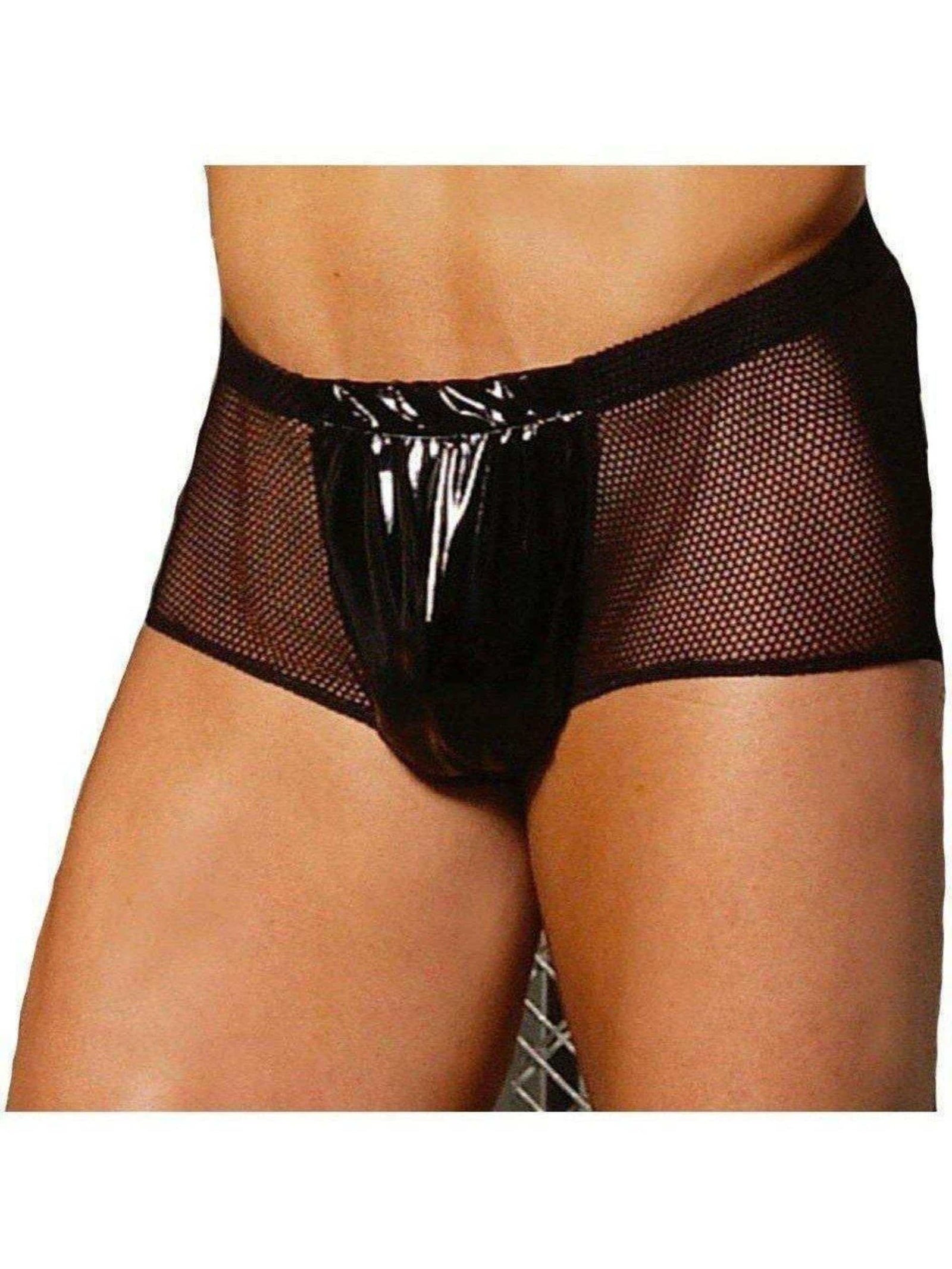 Elegant Moments IS-V9234 Men's Fishnet shorts with vinyl front - Men's Shorts