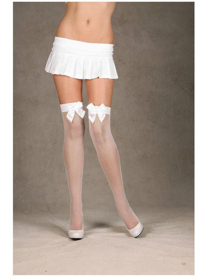 Elegant Moments EM-1742 Fishnet Thigh Hi with back seam & satin bow Elegant Moments