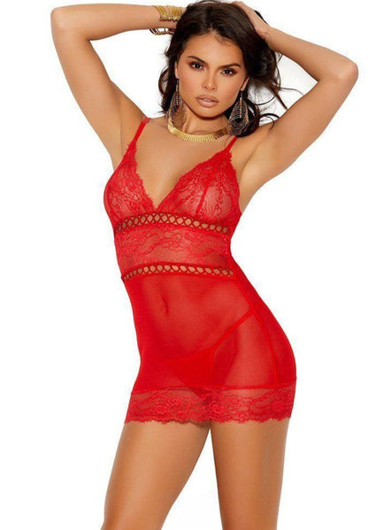 Elegant Moments EM-44093 Mesh and Eyelash Lace Babydoll-Baby Doll-Elegant Moments-S-Red-SatinBoutique