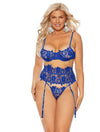 Elegant Moments EM-55069X Embroidered Lace and Mesh Underwire Bra Set-Baby Doll-Elegant Moments-1X-Royal Blue-SatinBoutique