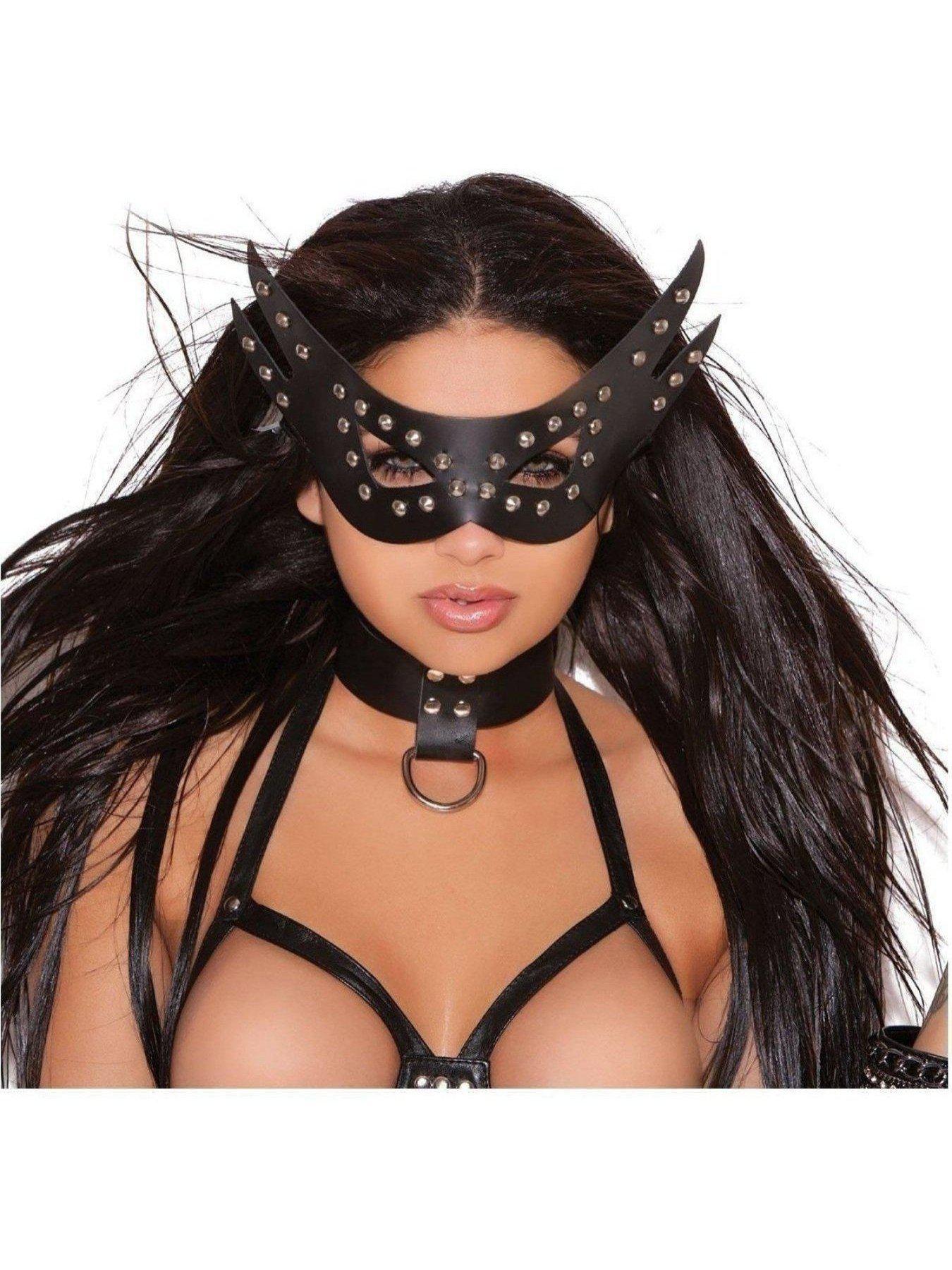 Elegant Moments EM-L9986 Leather Cat Mask with nail heads Elegant Moments, Leather