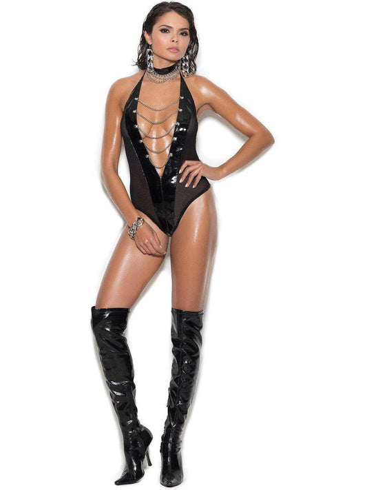 Elegant Moments EM-V2271 Vinyl and Fishnet Teddy Elegant Moments, Leather