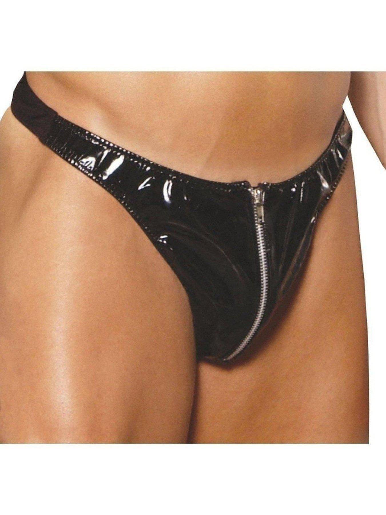 Elegant Moments EM-V9211 Men's Zip up vinyl thong Elegant Moments