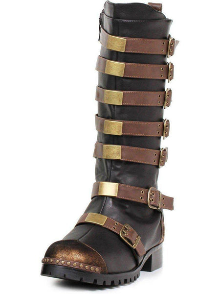 Ellie Shoes 158-Punk 1.5" Mens Knee Boots with Decorative Details in Brown and Black Ellie Shoes