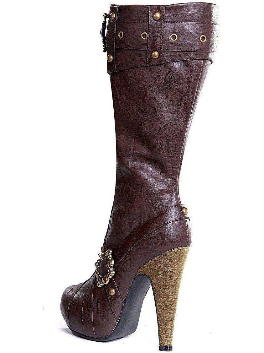 Ellie Shoes E-426-Aubrey 4 ծնկներով բարձր Steampunk կոշիկներ, ճարմանդներով և գամասեղներով Ellie կոշիկներ