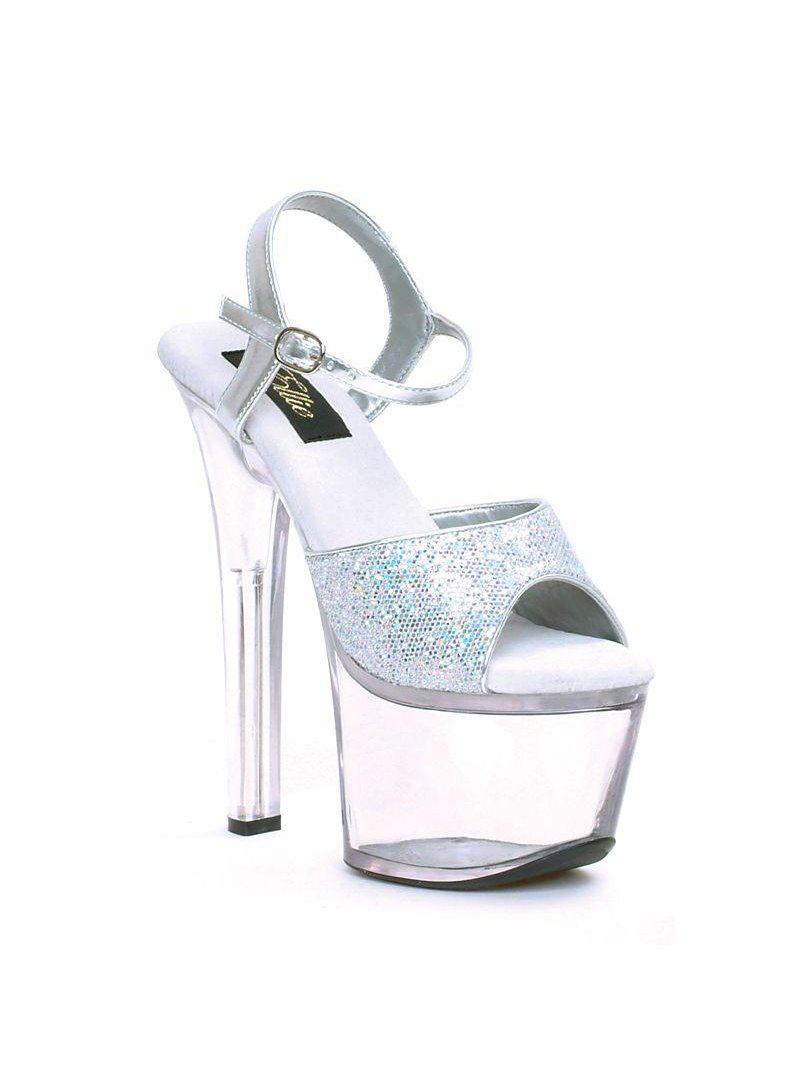 Ellie Shoes E-711-Flirt-G 7" Heel Women's Silver Glitter Sandal. Ellie Shoes