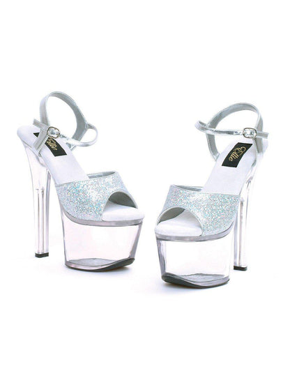 Ellie Shoes E-711-Flirt-G 7" Heel Women's Silver Glitter Sandal. Ellie Shoes