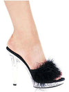 Ellie Shoes IS-E-Sasha 5" sarkú maribou papucs átlátszó sarokkal, fekete, 7 Ellie cipő